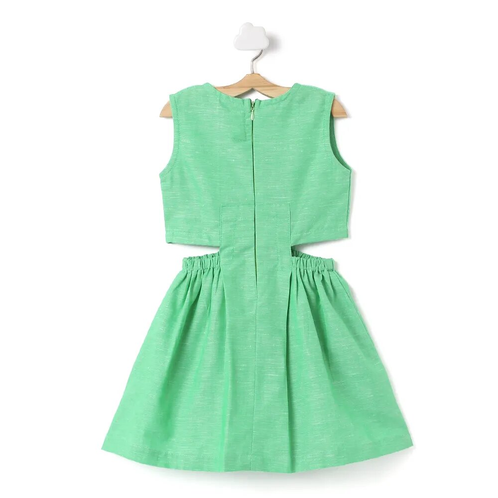 Solid Sleeveless V Neck Green Dress