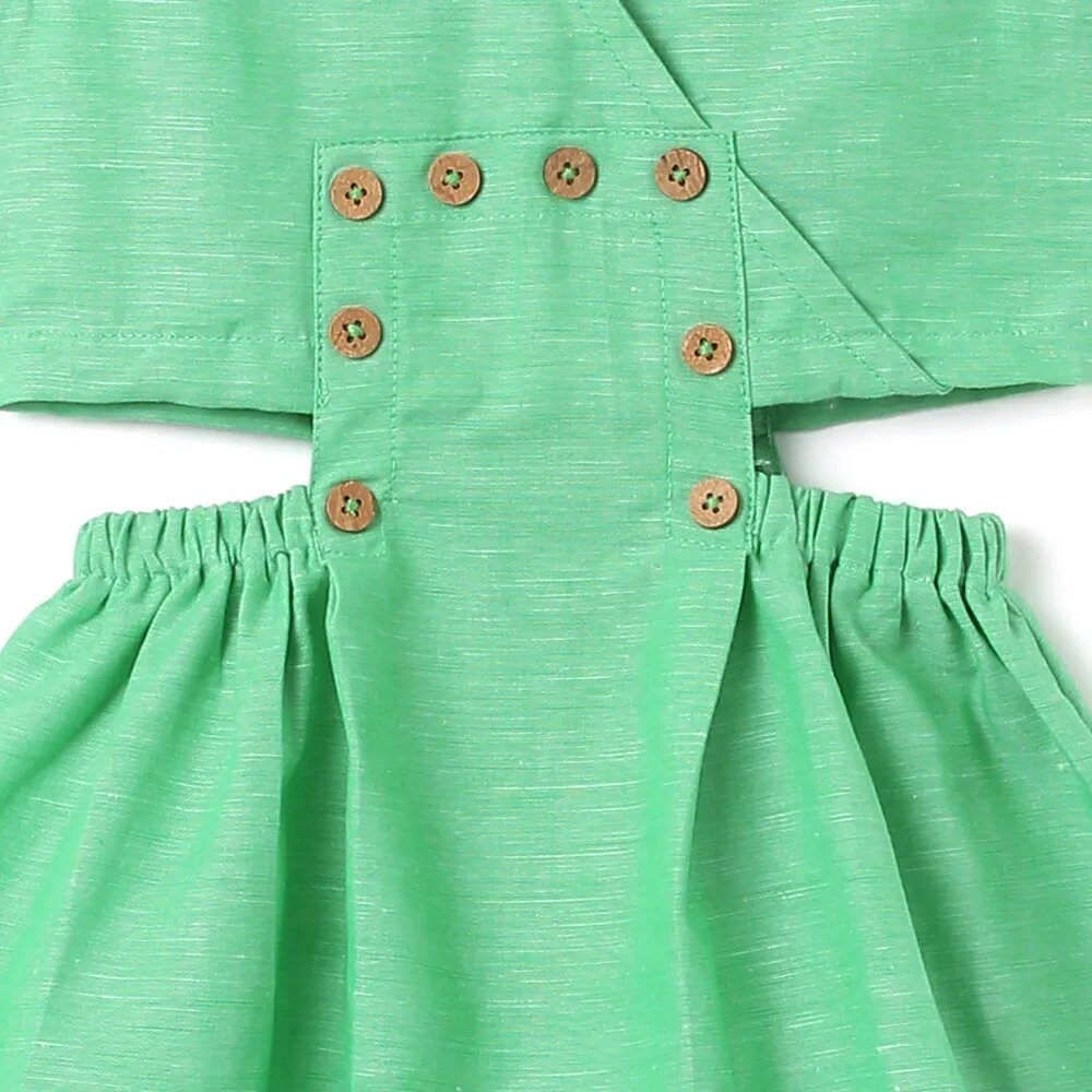 Solid Sleeveless V Neck Green Dress