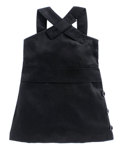 Cross Neck Cotton Mid Thigh Length Dress - Black