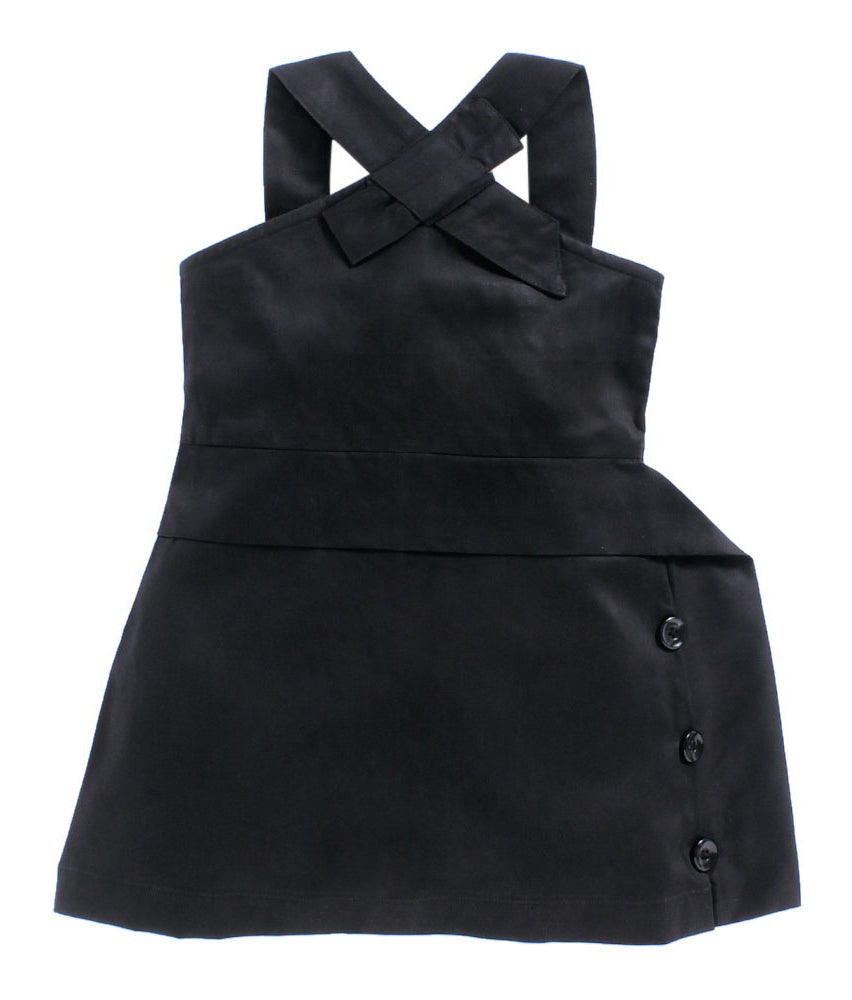 Cross Neck Cotton Mid Thigh Length Dress - Black