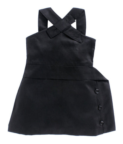 Cross Neck Cotton Mid Thigh Length Dress - Black