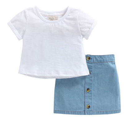 White Cotton Top With Blue Skirt