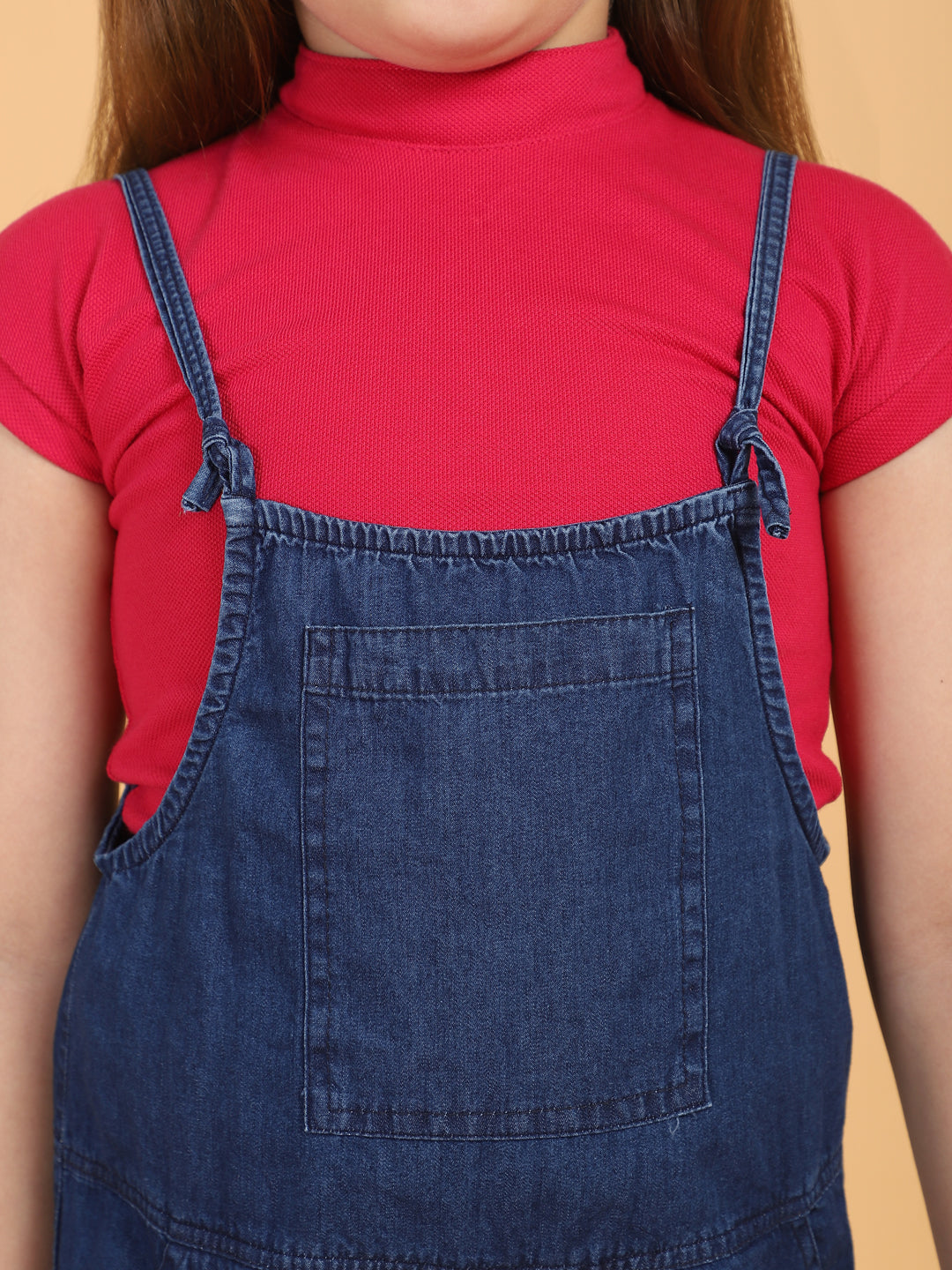 Solid Round Neck Top and Dungaree Set – Blue