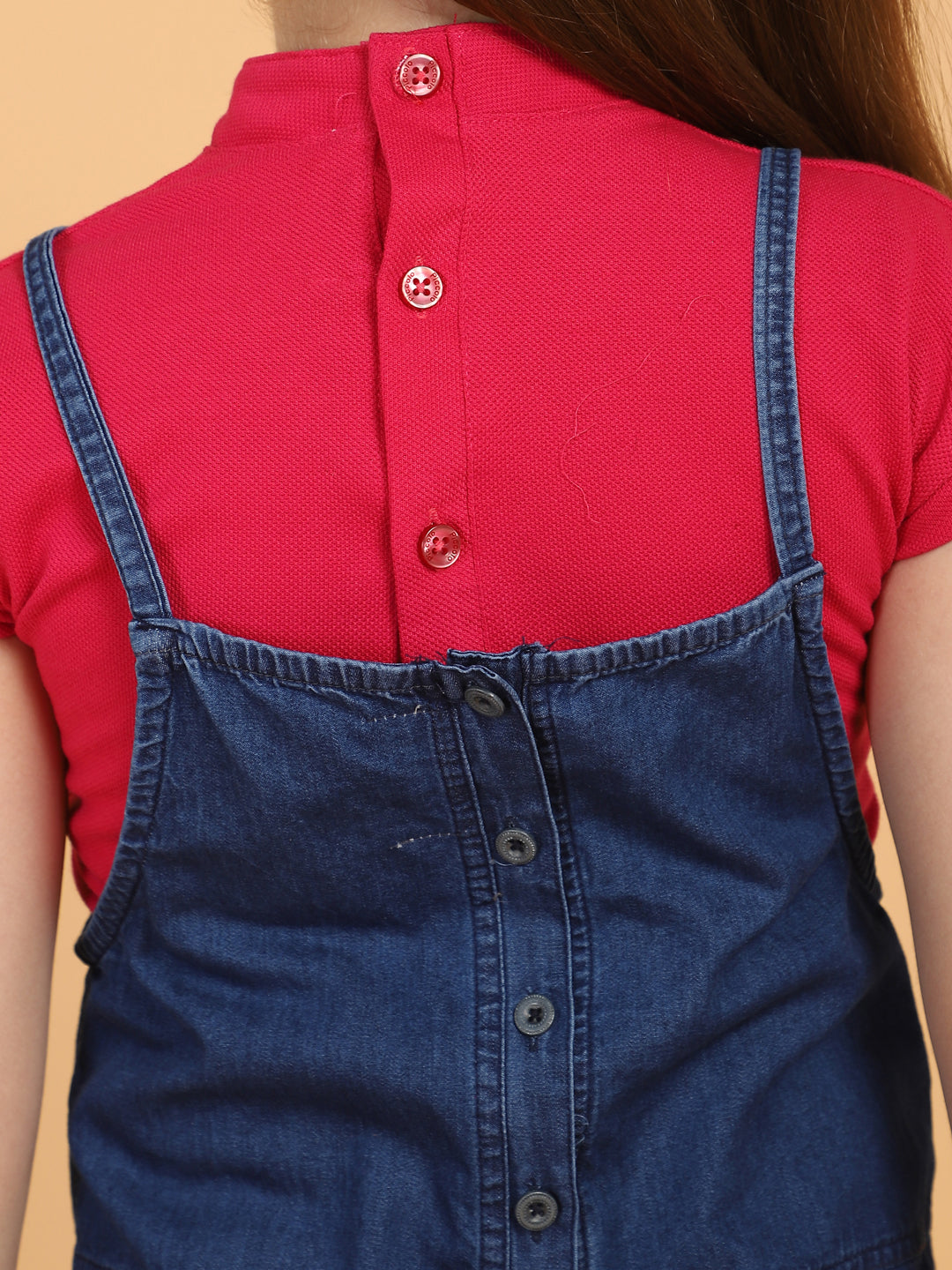 Solid Round Neck Top and Dungaree Set – Blue