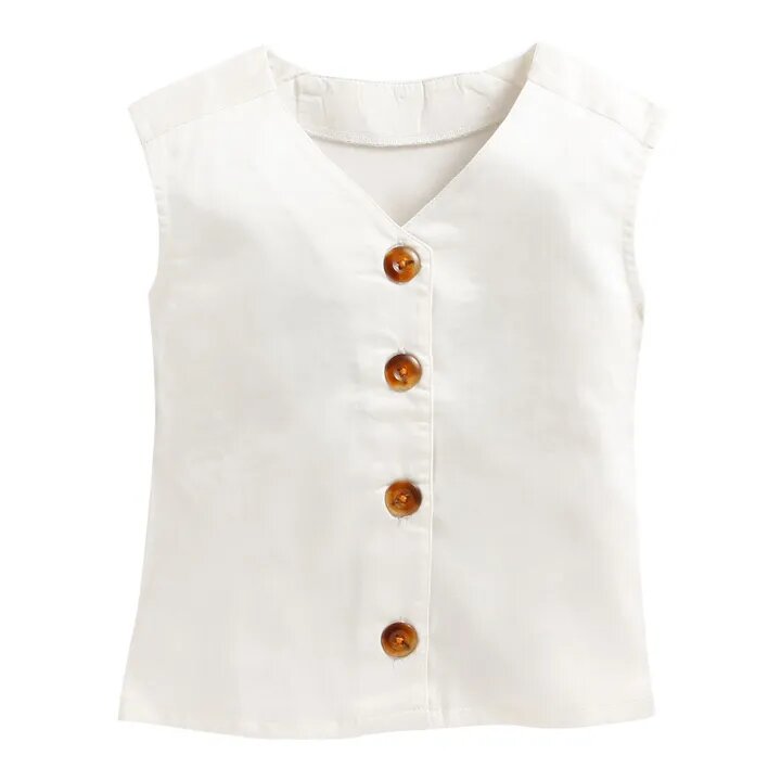 White Top with Attached Buttons &amp; Pant Set