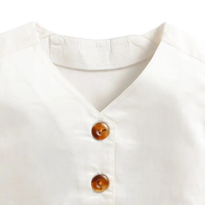 White Top with Attached Buttons &amp; Pant Set
