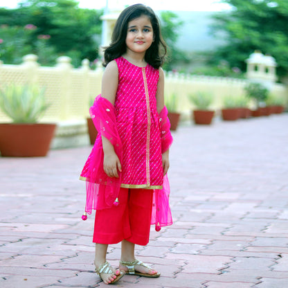 Stripe print Sleeveless Pink Salwar- Kameez Sets