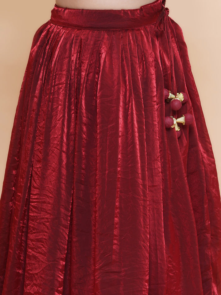 Girls Silk Blazer And Tissue Lehenga With Belt