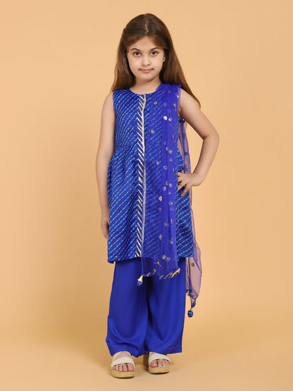 Stripe Print Sleeveless Royal Blue Salwar- Kameez Set