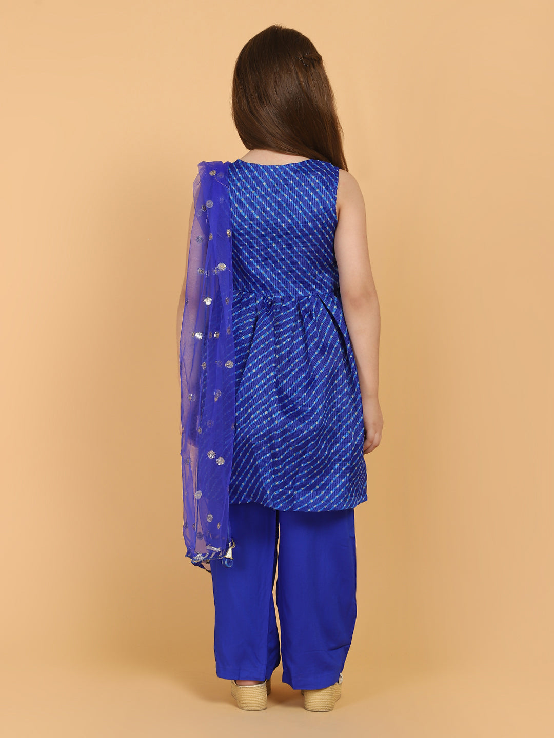 Stripe Print Sleeveless Royal Blue Salwar- Kameez Set
