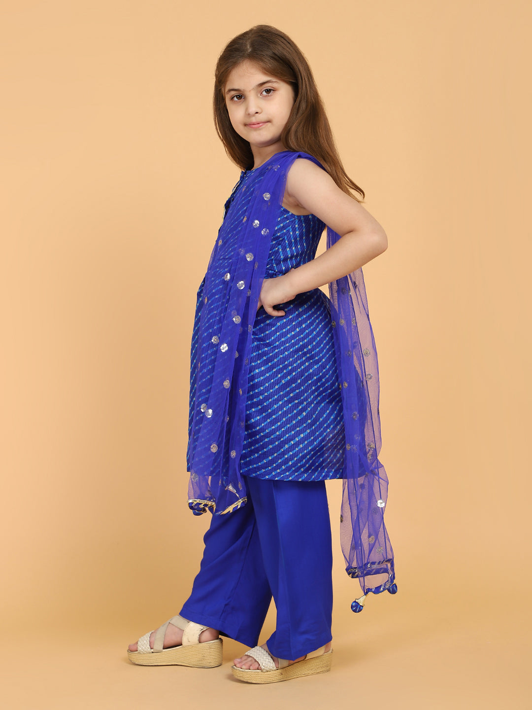 Stripe Print Sleeveless Royal Blue Salwar- Kameez Set