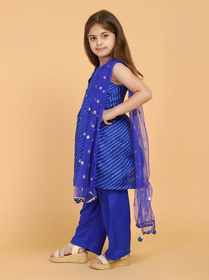 Stripe Print Sleeveless Royal Blue Salwar- Kameez Set
