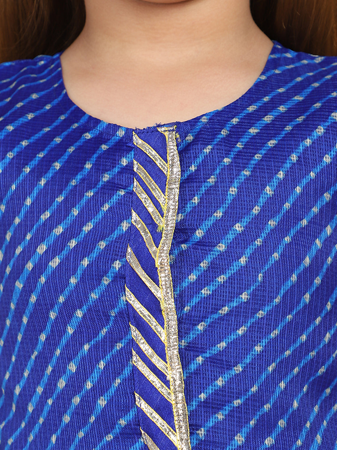 Stripe Print Sleeveless Royal Blue Salwar- Kameez Set