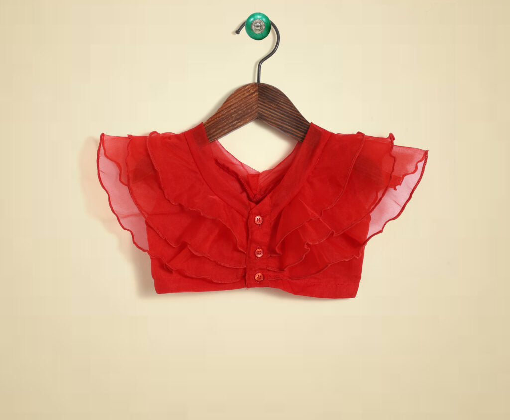 Red ruffled blouse 