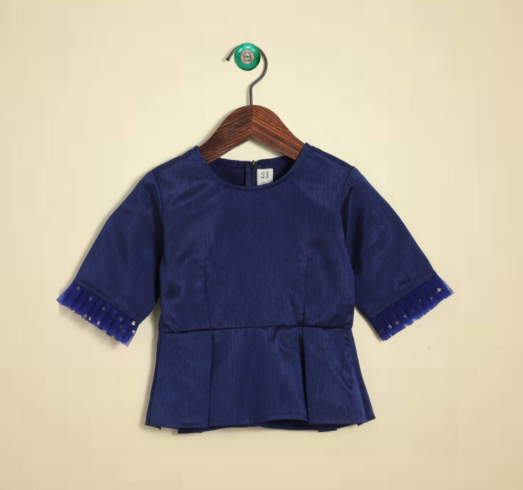 Blue top with ruffled sleeves