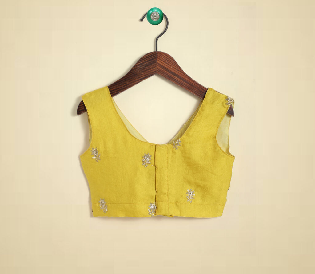 Girls Yellow Floral Mukaish Embroidery Wrap Bouse
