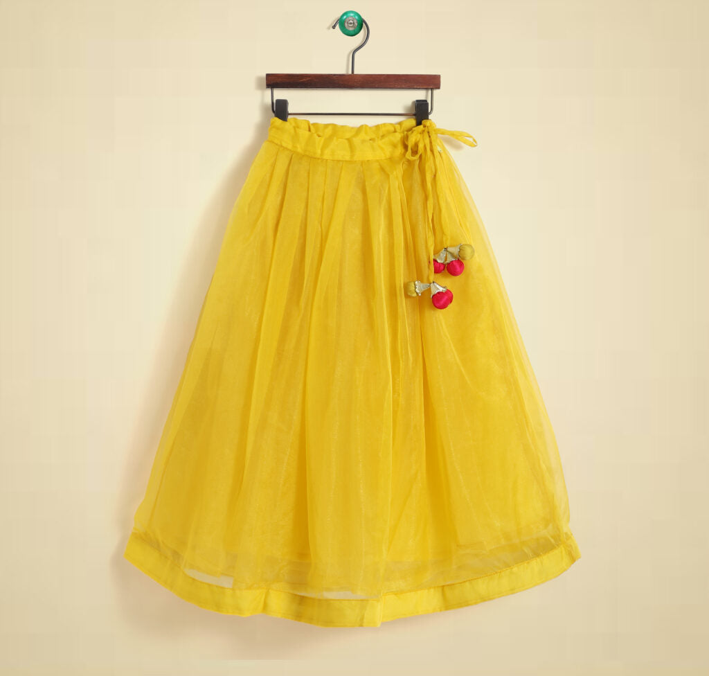 Yellow Soft Tulle Lehenga With Tassels