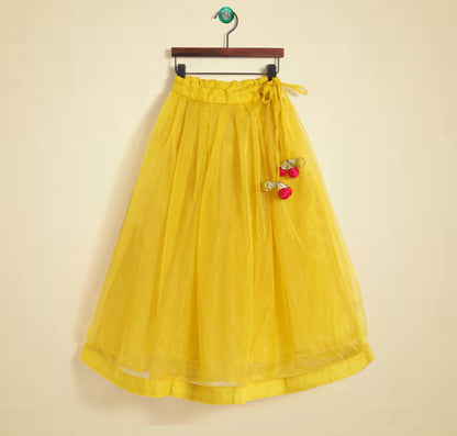 Yellow Soft Tulle Lehenga With Tassels