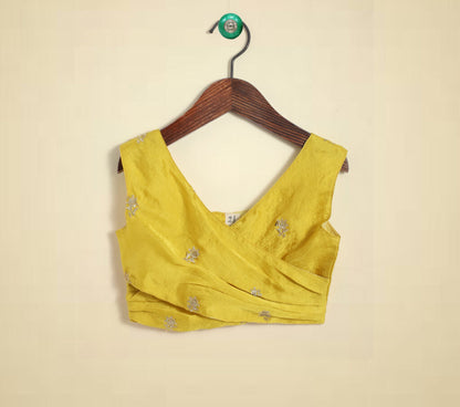 Girls Yellow Floral Mukaish Embroidery Wrap Bouse