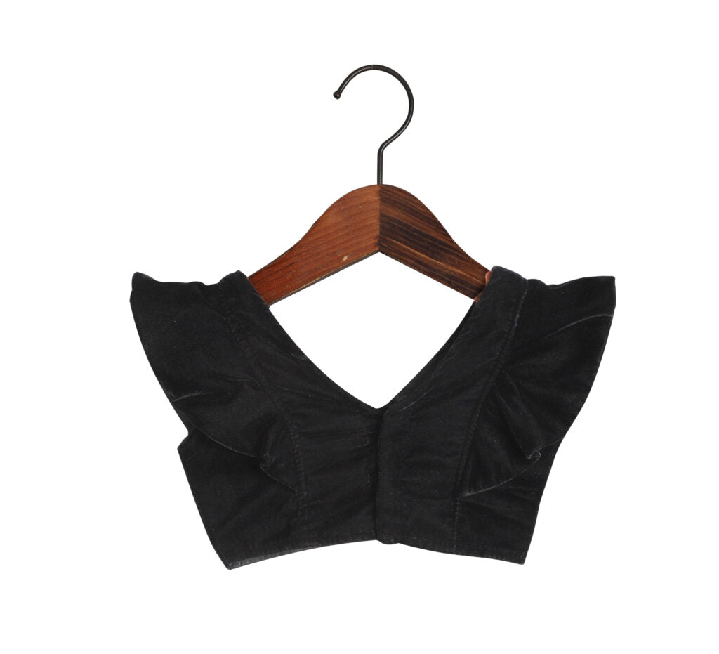 Black Velvet Ruffled Blouse
