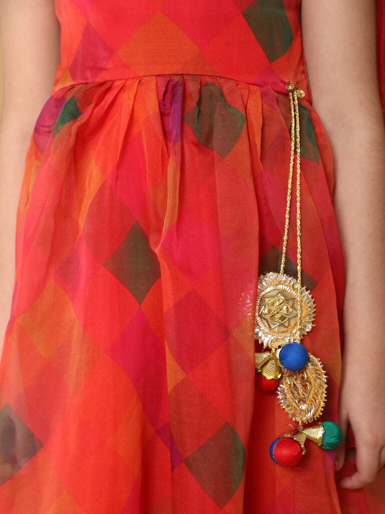 PICCOLO Girls Red Printed Kurta with Trousers With Dupatta