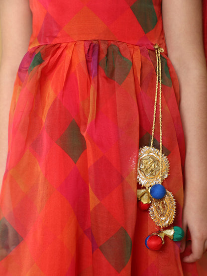 PICCOLO Girls Red Printed Kurta with Trousers With Dupatta