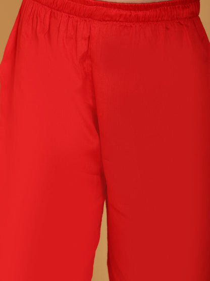 PICCOLO Girls Red Printed Kurta with Trousers With Dupatta