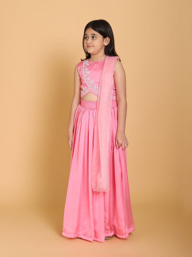 Piccolo - Pink Handwork Choli &amp; Lehenga With Dupatta Set - Pink