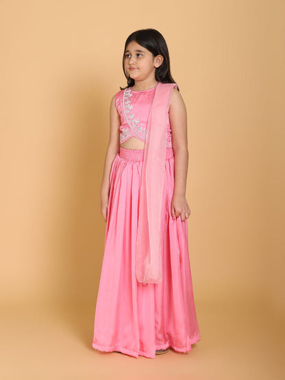 Piccolo - Pink Handwork Choli &amp; Lehenga With Dupatta Set - Pink