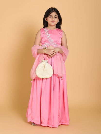 Piccolo - Pink Handwork Choli &amp; Lehenga With Dupatta Set - Pink