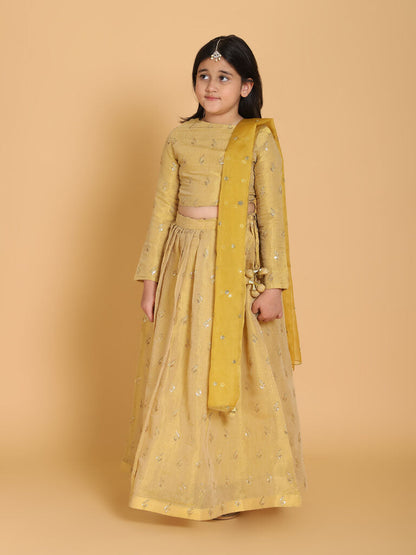 Piccolo - Golden Choli &amp;  Lehenga With Dupatta Set - Golden