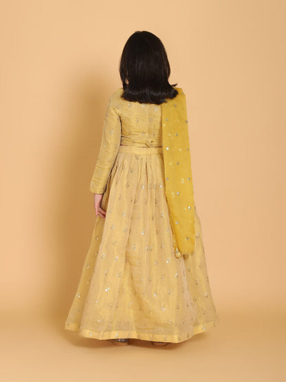 Piccolo - Golden Choli &amp;  Lehenga With Dupatta Set - Golden