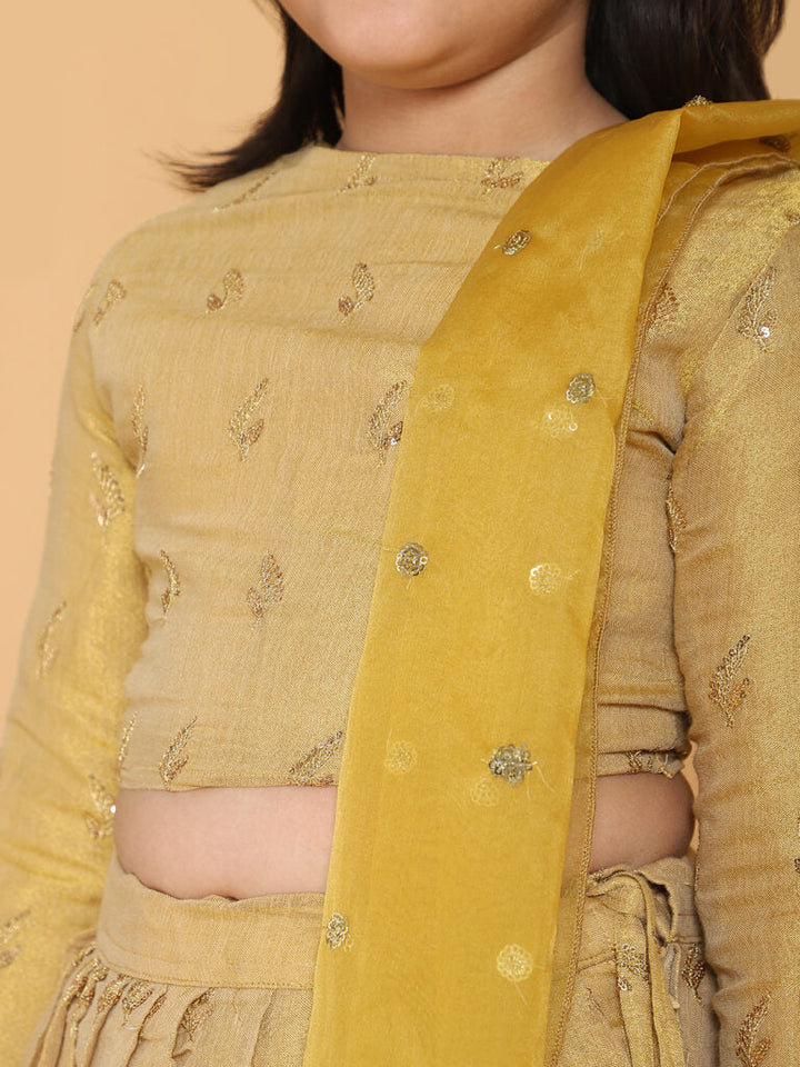 Piccolo - Golden Choli &amp;  Lehenga With Dupatta Set - Golden