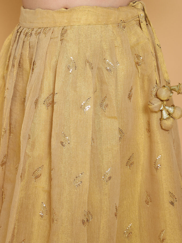 Piccolo - Golden Choli &amp;  Lehenga With Dupatta Set - Golden