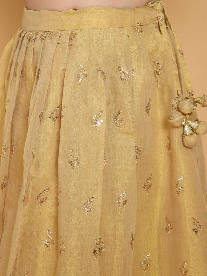 Piccolo - Golden Choli &amp;  Lehenga With Dupatta Set - Golden