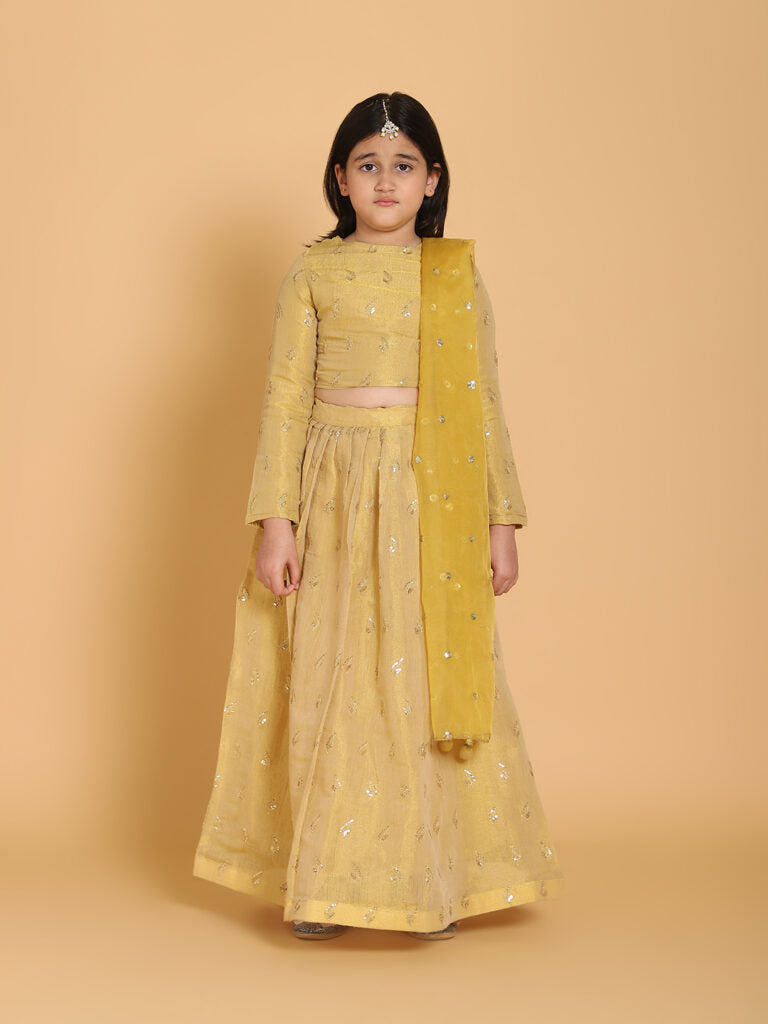 Piccolo - Golden Choli &amp;  Lehenga With Dupatta Set - Golden