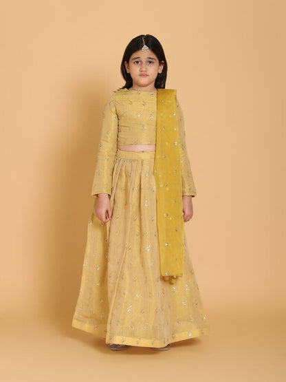 Piccolo - Golden Choli &amp;  Lehenga With Dupatta Set - Golden