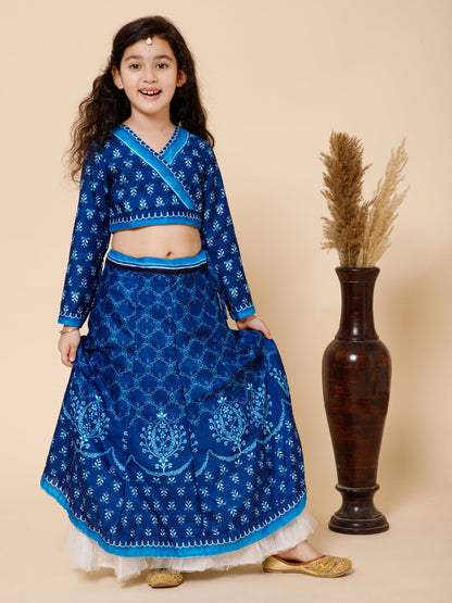 Piccolo-Printed Long Skirt With Top Set -Blue
