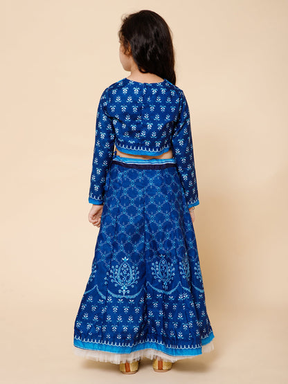Piccolo-Printed Long Skirt With Top Set -Blue