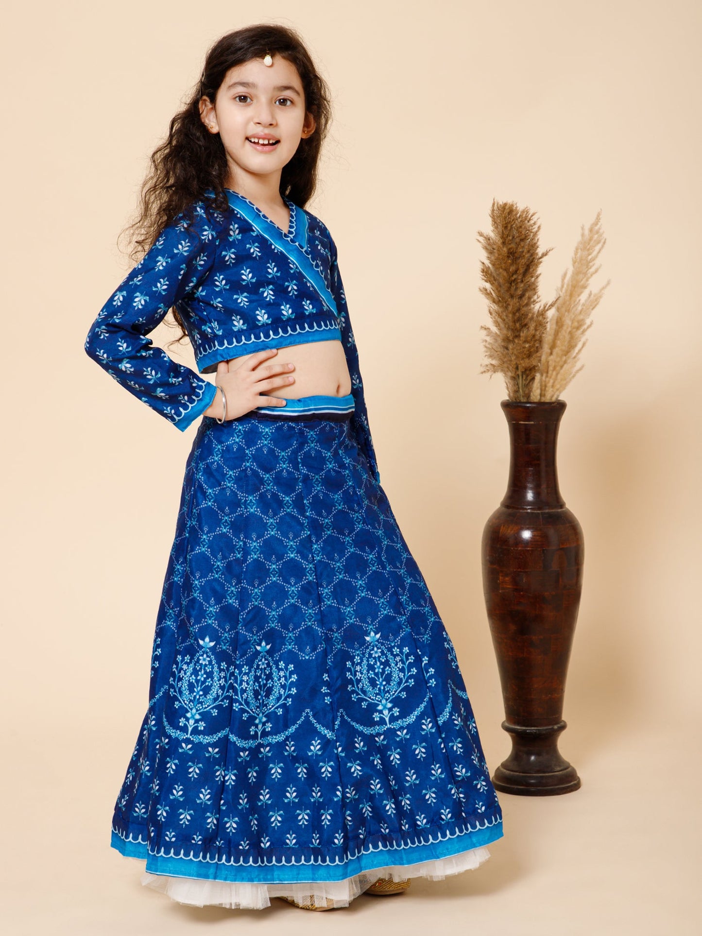 Girls Ethnic Blue Skirt Top Set