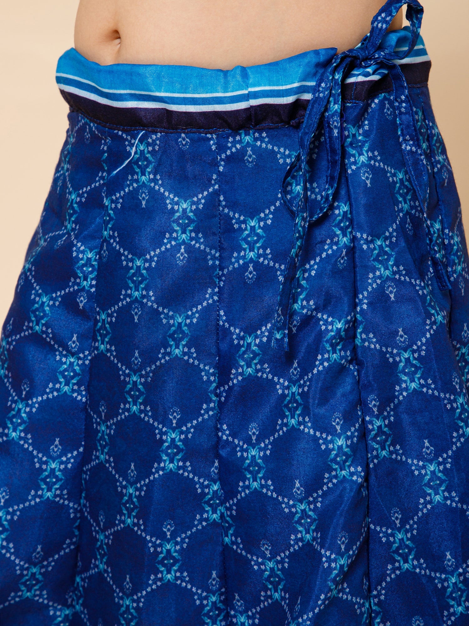 Piccolo-Printed Long Skirt With Top Set -Blue