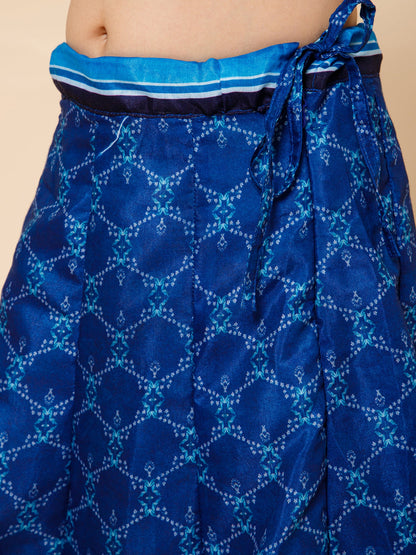 Piccolo-Printed Long Skirt With Top Set -Blue