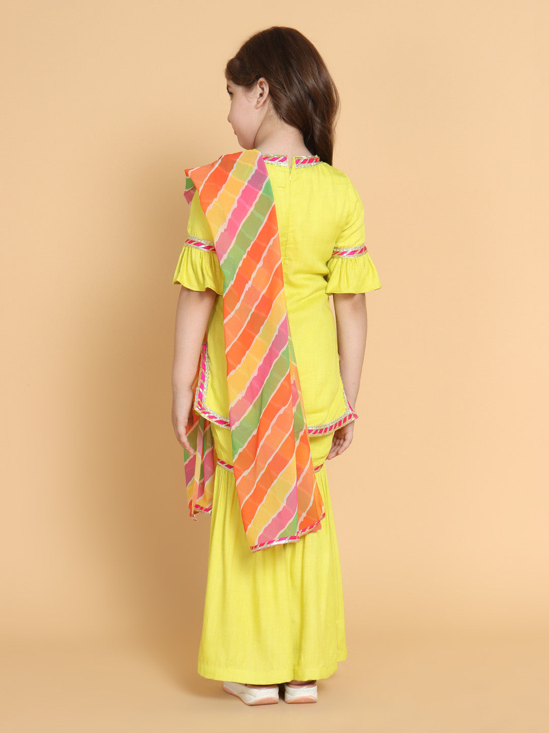 Piccolo Girls Yellow Kurti With Sharara &amp; With Dupatta