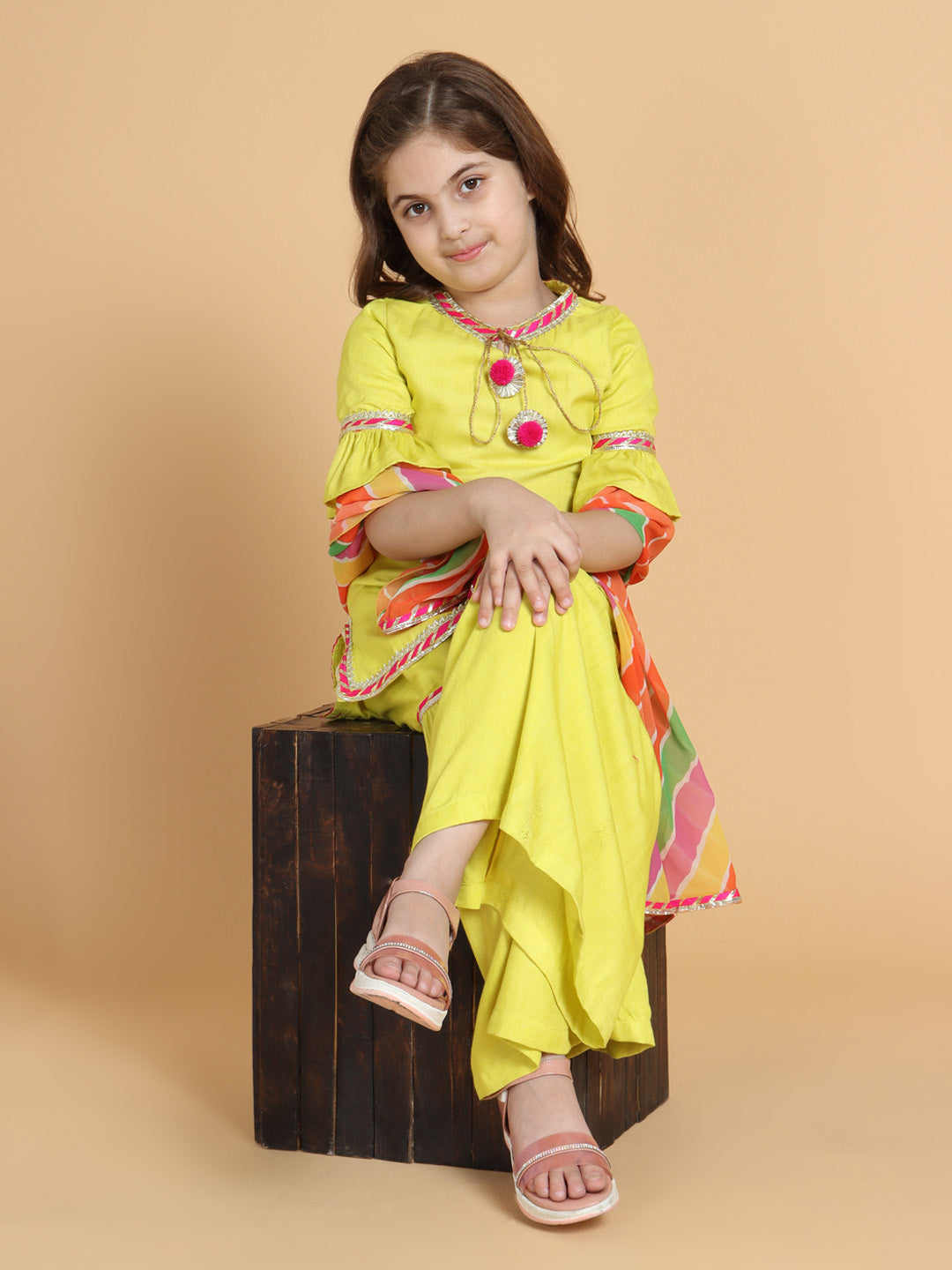 Piccolo Girls Yellow Kurti With Sharara &amp; With Dupatta