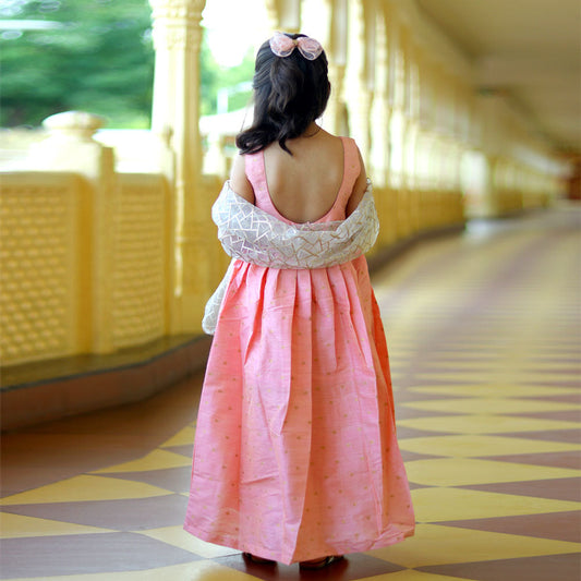 Sleeveless Peach Indian Gown with Dupatta