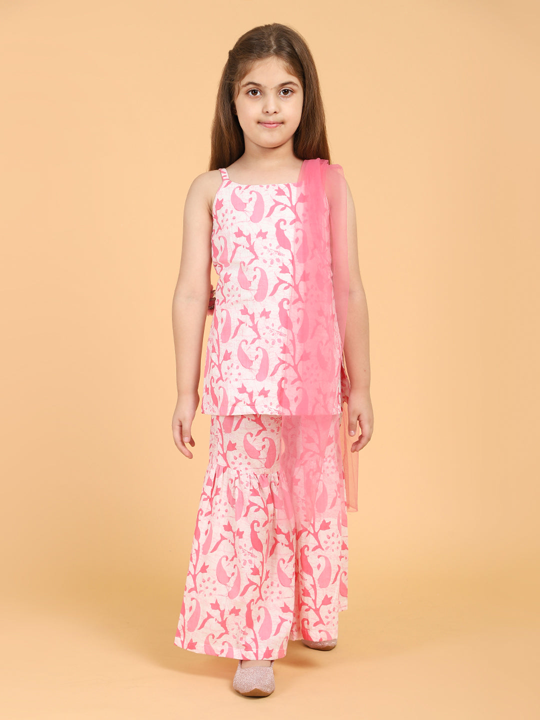 Piccolo - Printed Kurti &amp; Sharara set With Dupatta - Pink