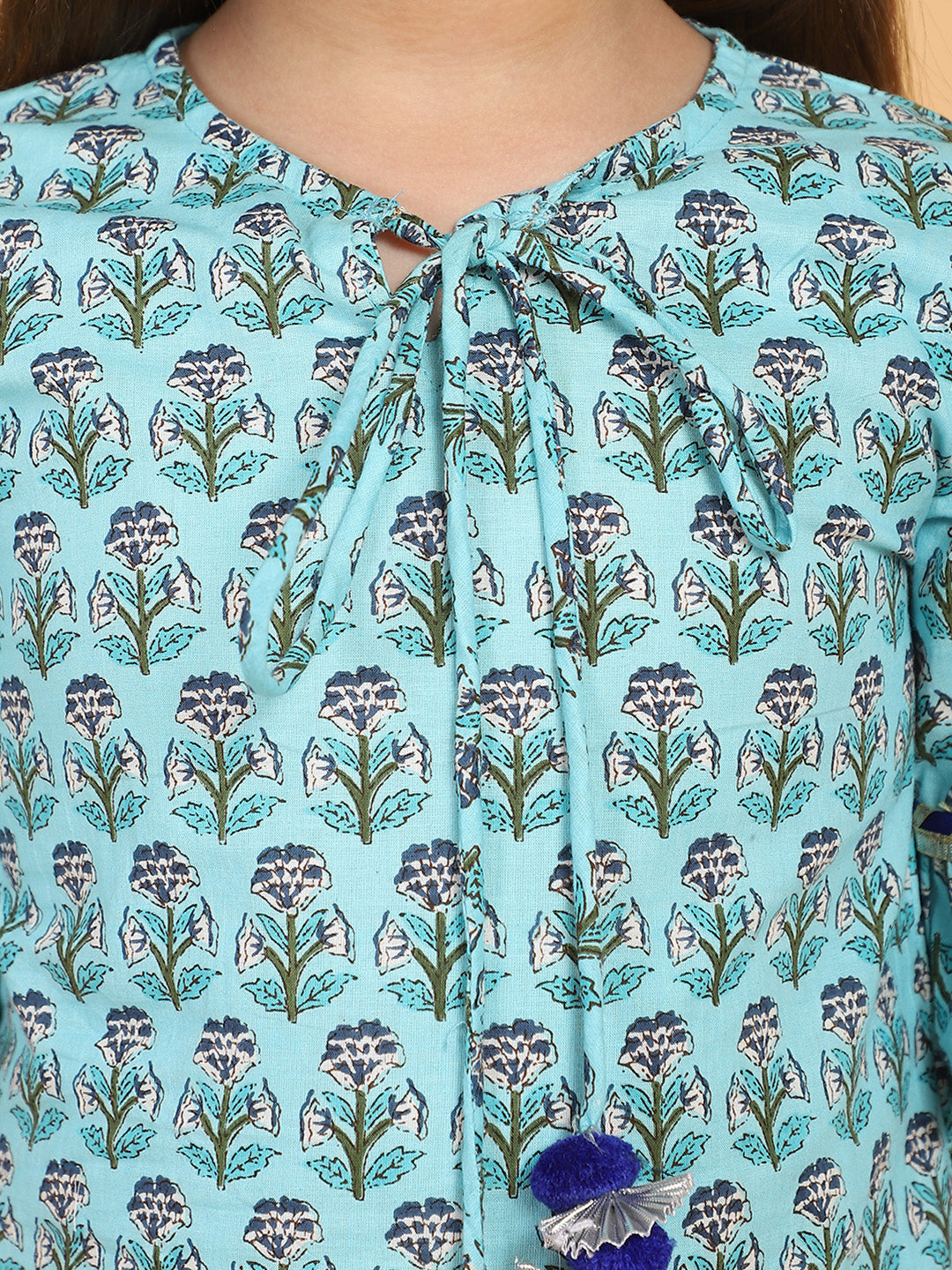 Piccolo - Floral Print One shoulder Kurti &amp;  Palazzo Set With Dupatta - Blue