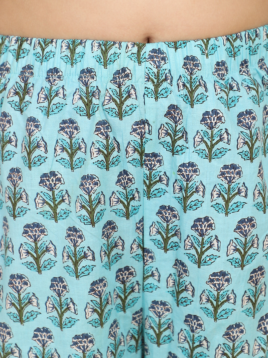 Piccolo - Floral Print One shoulder Kurti &amp;  Palazzo Set With Dupatta - Blue