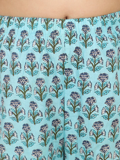 Piccolo - Floral Print One shoulder Kurti &amp;  Palazzo Set With Dupatta - Blue