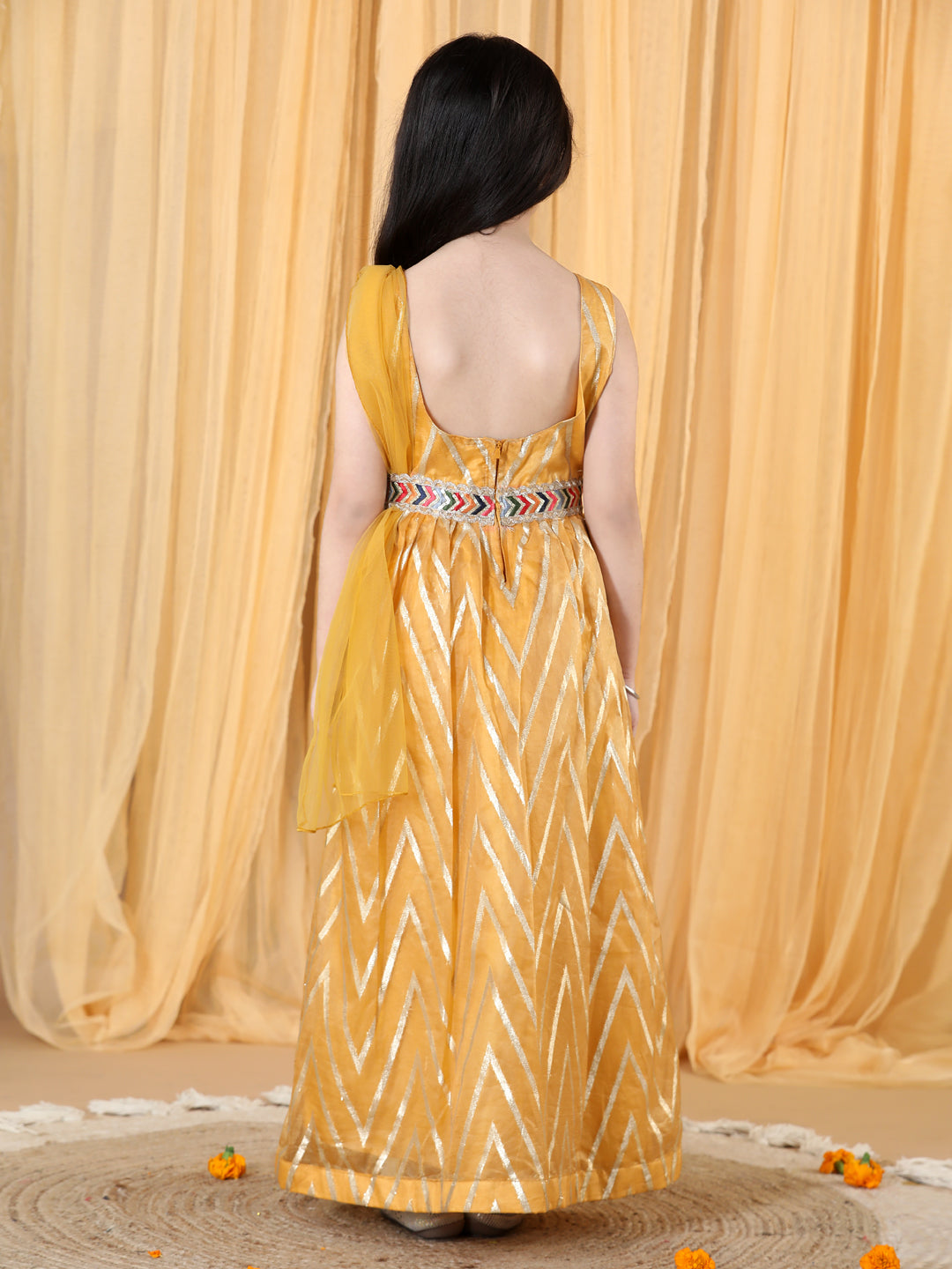 Girls Geometric Printed Anarkali Kurta